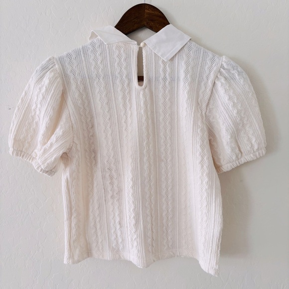 Kirious Los‎ Angeles Chic Cream Knit Blouse with White Collar Medium - Picture 4 of 4